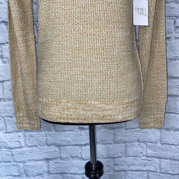 Time and Tru flutter sleeve women’s XS 0-2 NWT Longsleeve Crewneck tan sweater - Picture 2 of 11